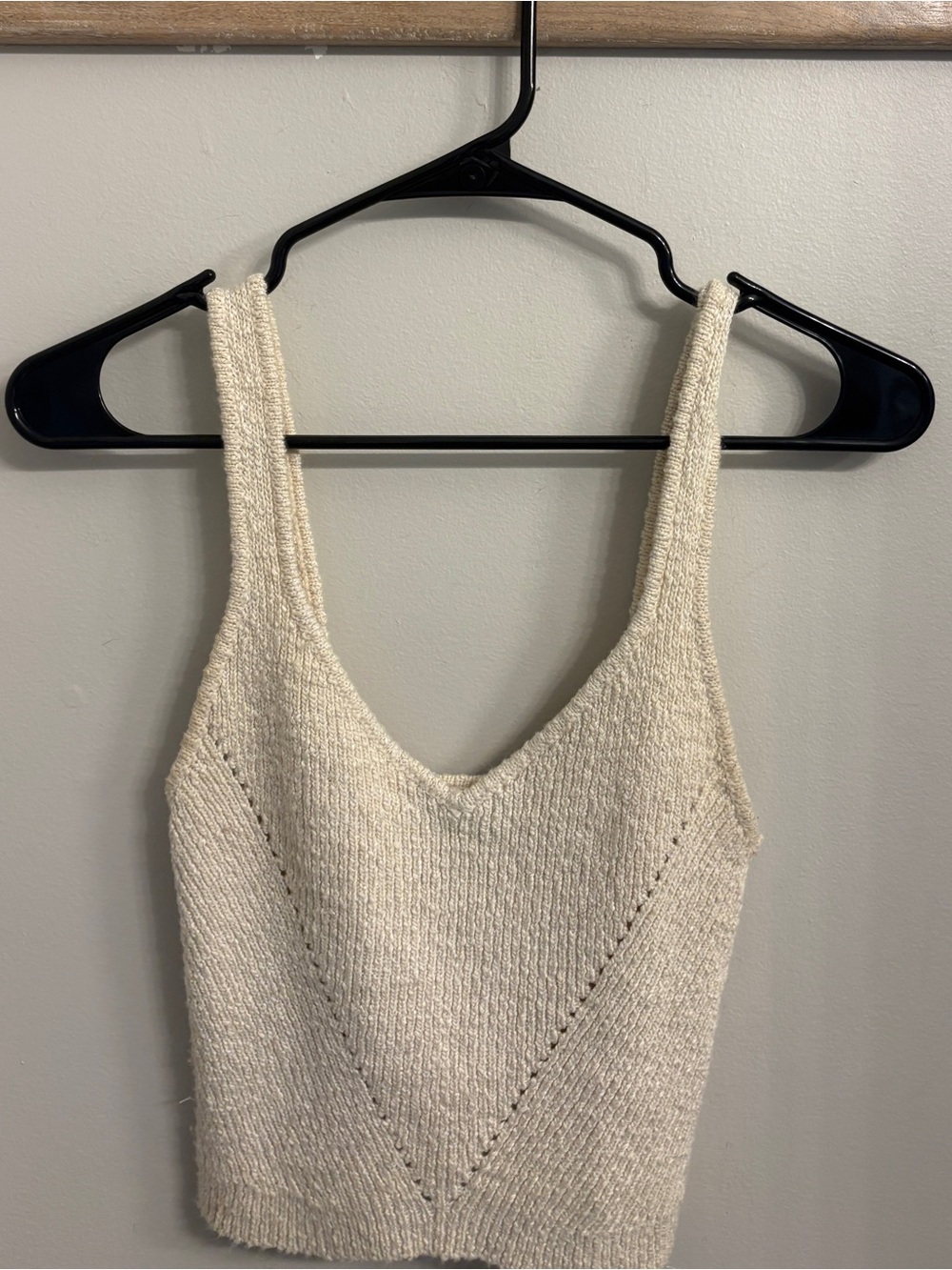 Lulus knit sweater tank top cropped‎ natural beige basic staple layer minimalist